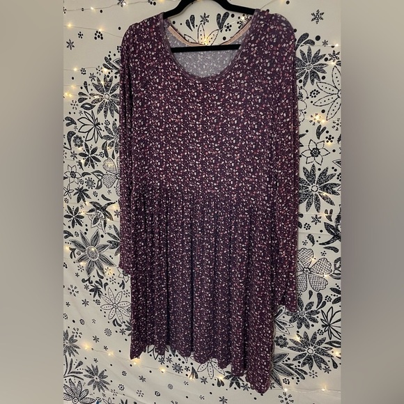 Purple floral long sleeve stretch soft flowy comfy  easy dress - Picture 4 of 9